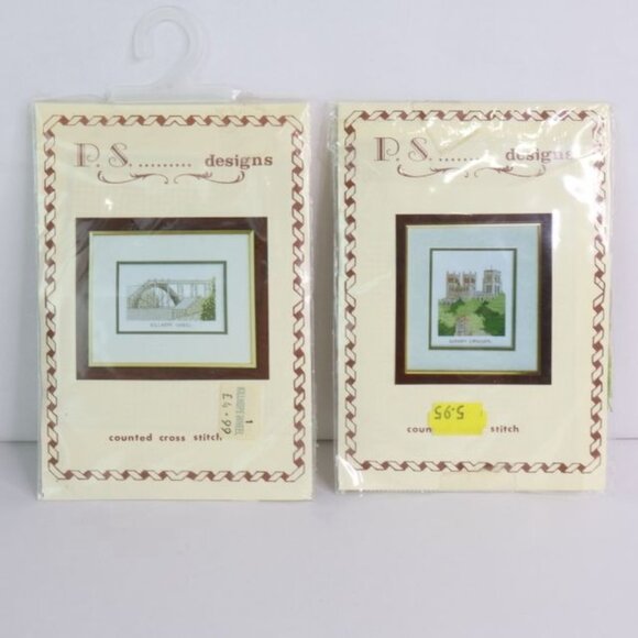 2 P.S. Designs Cross Stitch Kit Killhope Wheel Water Durham Cathedral England - Picture 1 of 4